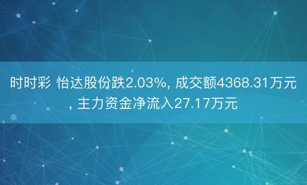 时时彩 怡达股份跌2.03%, 成交额4368.31万元, 主力资金净流入27.17万元